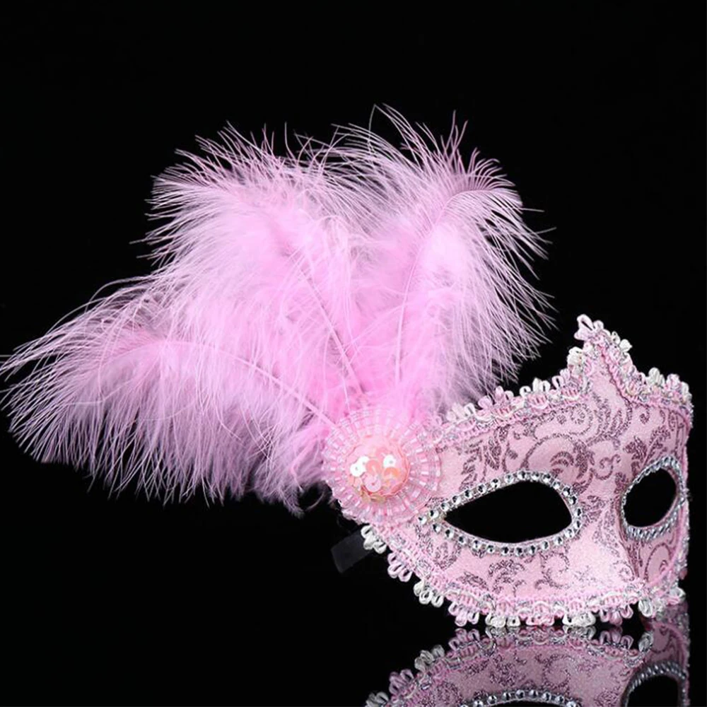 Маска с перьями розовый фиолетовый маскарадный шар Mardi Gras Вдохновленный Венецианский карнавал Вечерние Маски