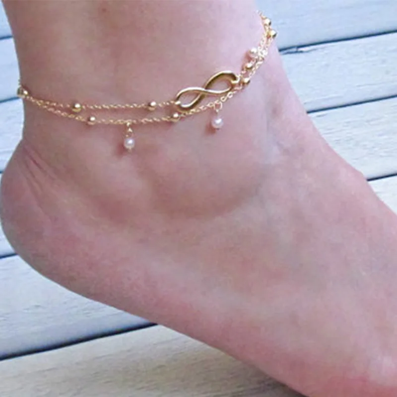 Винтажное, Двухслойное с плотной золотистой цепочкой милый браслет на лодыжку звезда Для женщин пляж бижутерия для ног Йога ножной браслет Босиком Сандалии YN703