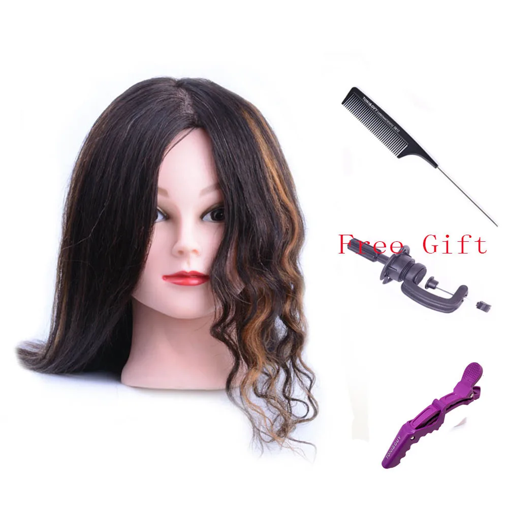 

20" 100% Human Hair Mannequin Head Training Head Cosmetology Manikin Head Doll Head With Free Clamp