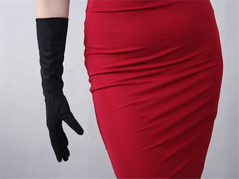 Модные женские зимние сапоги из замши перчатки черная матовая шлифованная замшевые искусственная кожа без подкладкой Женская длинная куртка с секциями 60 см TB24