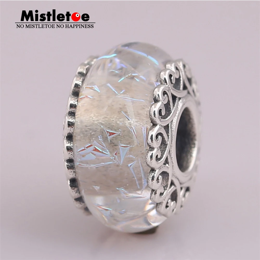 

Mistletoe 925 Sterling Silver Iridescent White Glass Charm Bead Fit European Bracelet Jewelry