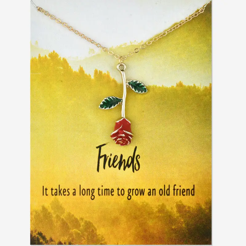 

Fashion Message Card Necklaces Jewelry Rose Flower Pendant Necklace For Women Girl Valentine's Day Gift