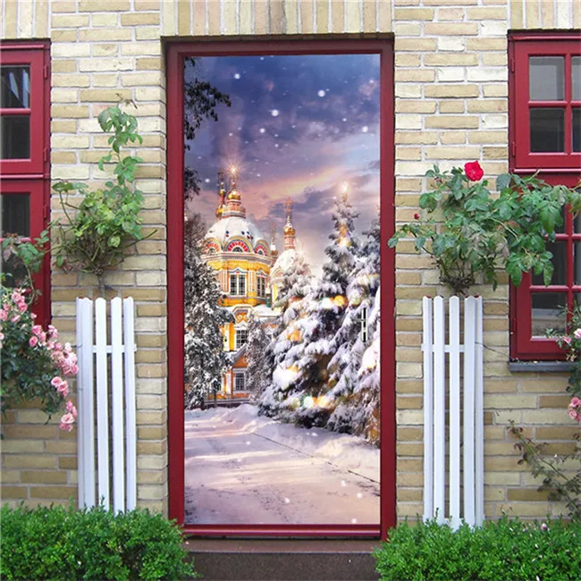 MT153 Merry Christmas дверные наклейки водонепроницаемые самоклеящиеся обои для DIY Новогодняя декоративная деревянная дверь ремонт настенные наклейки - Цвет: MT153