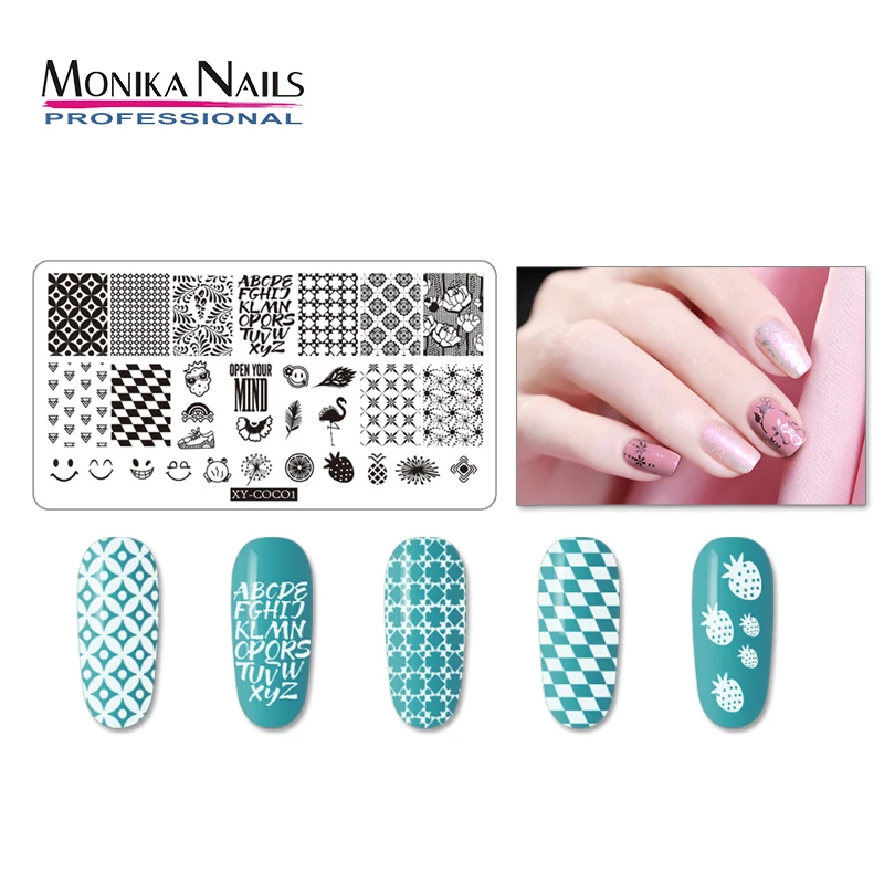 

Monika Nail Art Stamping Templates Stamper Scraper Kit Manicure Plates Set Reusable Nail Art Design Decal Stamping Template