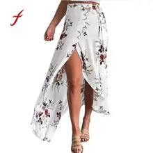 Feitong Boho Асимметричная Цветочная длинная юбка для женщин летний Свободный шифон макси юбки женские богемные Высокая талия уличная юбка