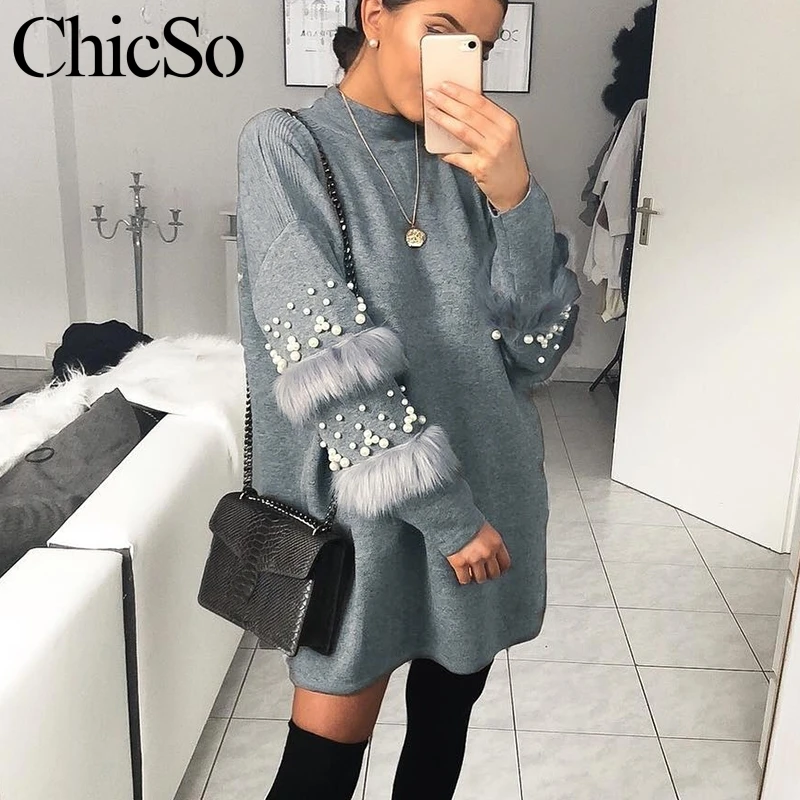 

MissyChilli Pearl long sleeve knitted christmas sweater Women black white autumn winter warm sweater dress Loose casual jumper