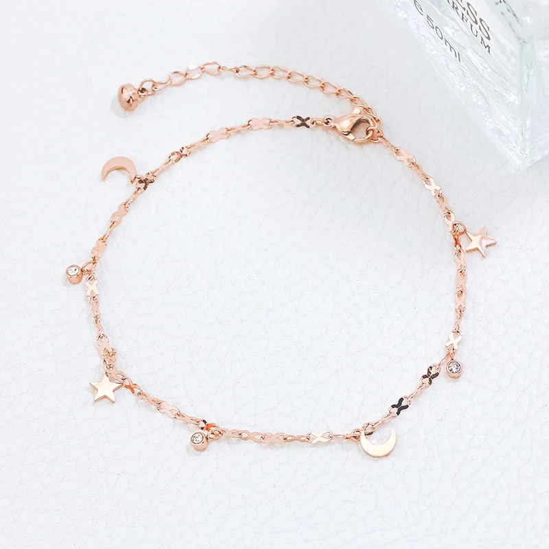 YUN RUO 2020 Fashion Rose Gold Anklet Elegant Star and Moon Chain for Woman Girl Gift 316 L Stainless Steel Jewelry Top Quality YUN RUO 2020 Fashion Rose Gold Anklet Elegant Star and Moon Chain for Woman Girl Gift 316 L Stainless Steel Jewelry Top Quality