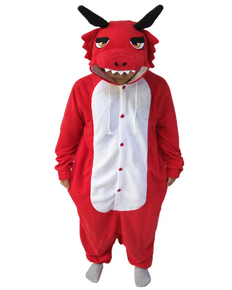 Adult Red Dragon Onesie Cosplay Costume Pajamas Sleepwear For Women Men