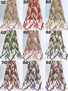 

(5yards/lot ) 2018 New High quality emerald multicolor Velvet African tulle lace French net lace fabric with Sequins for party