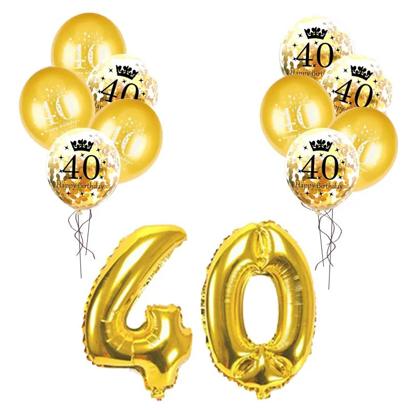12pcs 40 Balloons 30 день рождения украшения для взрослых 30 40 50 60 лет Декор счастливый плакат "с днем рождения" номер воздушный шар Globos 50 Свадьба юбилей - Цвет: 12pcs 40 Balloons