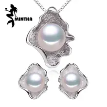 Наборы ювелирных изделий MINTHA из пресноводного жемчуга 925 пробы, натуральный жемчуг, модная Геометрическая оболочка, дизайн, ожерелье, серьги с коробкой