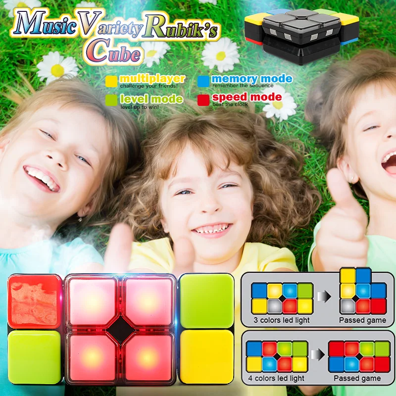 4 Game Modes Magic Cube Flip Slide Cube Puzzle Toy with Light Speed