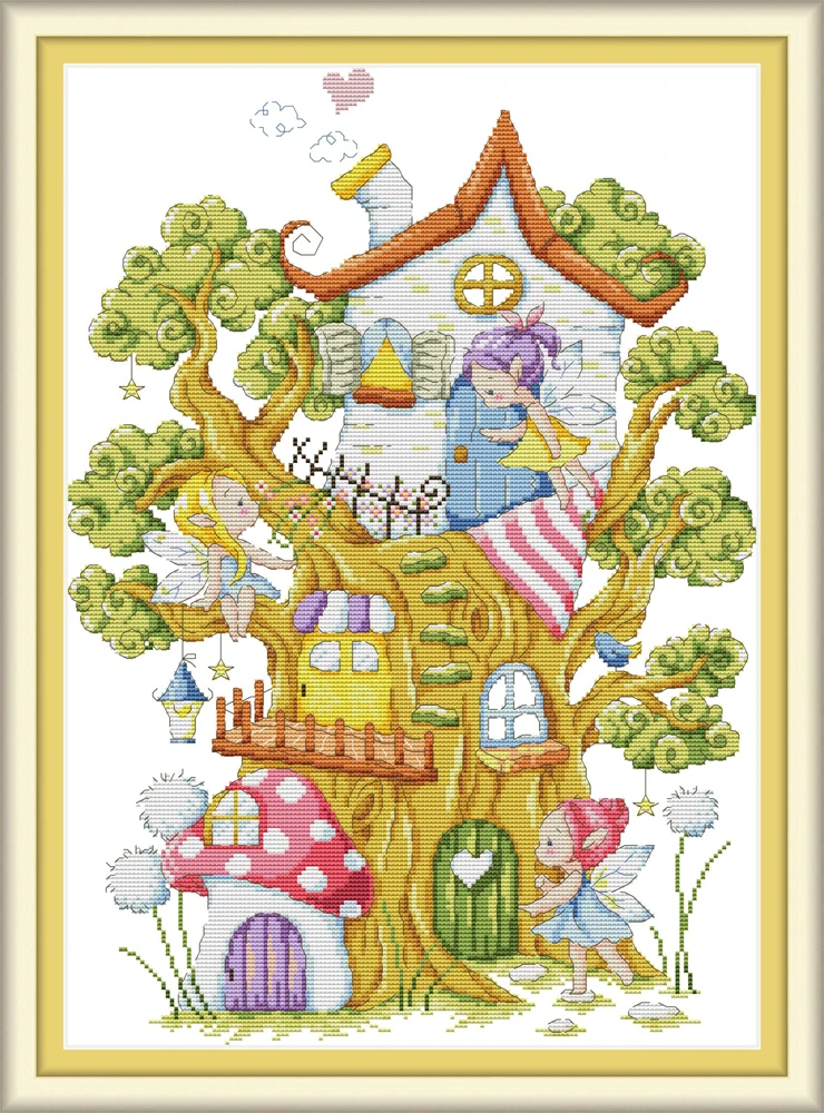 

Tree elves cross stitch kit aida 14ct 11ct count print canvas cross stitches needlework embroidery DIY handmade