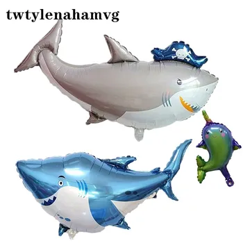 

10th years old boy cartoon BIG ocean animal theme toy ball Decoration new shark birthday party helium balloon Mini Fish Ballons
