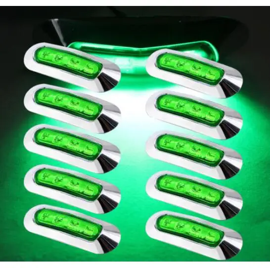 10pcs Green Waterproof Side Marker Lights Clearance Lamp Trailer Truck