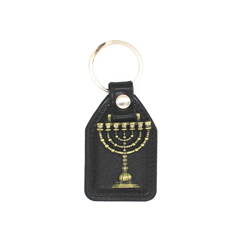 Еврейский религия Menorah брелок для ключей кожаный металлический ключей|Брелоки| |