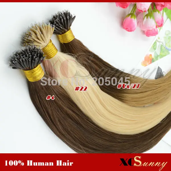 

XCSUNNY 100% Indian Remy Hair Nano Ring Ombre Hair Extensions 18"20"1g/s 100g +100beads Stock Nano Loop Hair Extensions