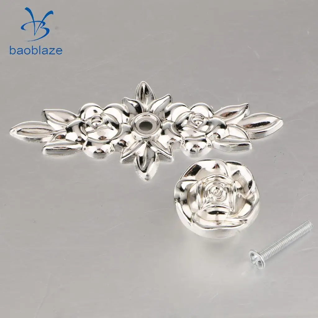 Baoblaze Elegant Flower Rose Pull Knobs Handles for Door Kitchen Dresser Cabinet Drawer Cupboard Wardrobe Door