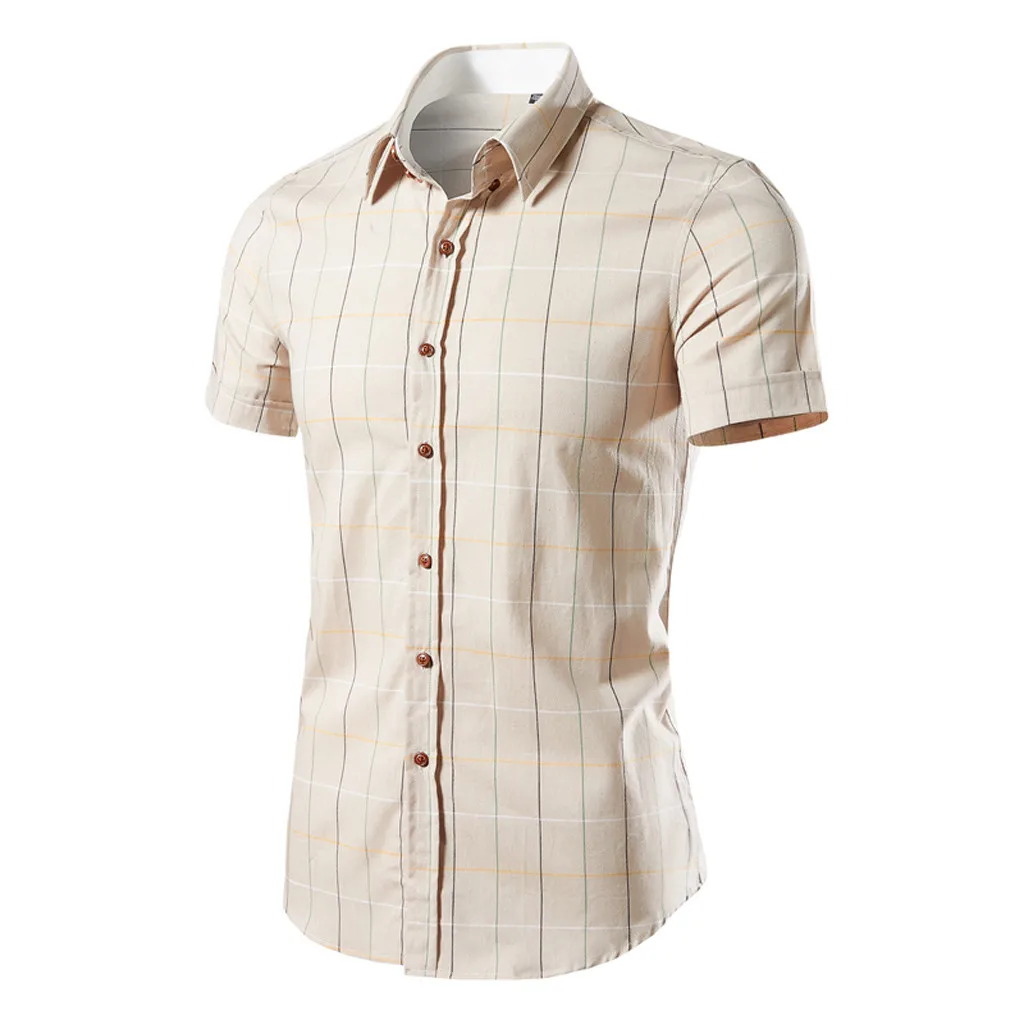 Лидер продаж, летняя мужская рубашка с короткими рукавами, в полоску, однотонная, в клетку, мужская деловая рубашка, брендовая одежда, деловая рубашка для мужчин, Apr16