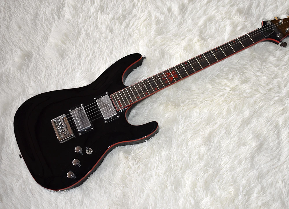 

Factory Custom Black Electric Guitar with Red Binding Neck and Body,Rosewood Fretboard,Chrome Hardware,Can be Customized