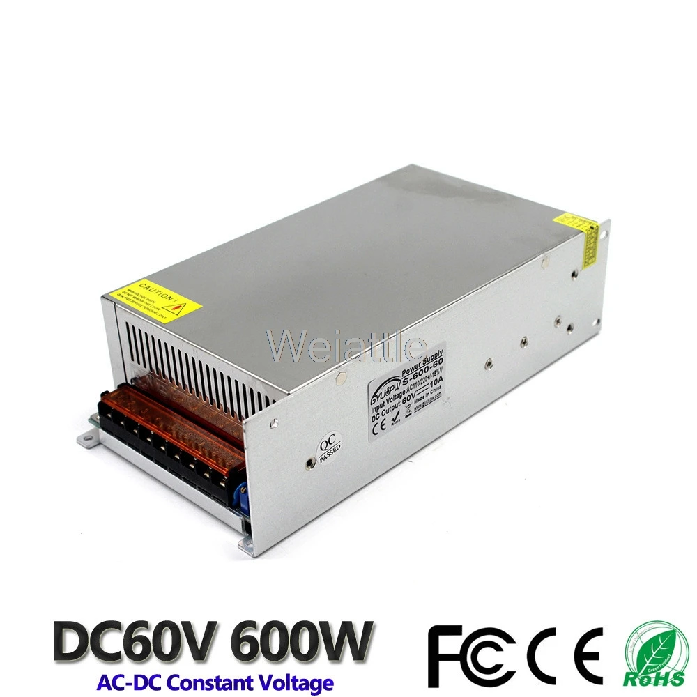 

10A 600W LED Light Belt Driver Switching Power Supply 110/220VAC-DC60V Constant Voltage Transformer Monitoring CCTV CNC Motor