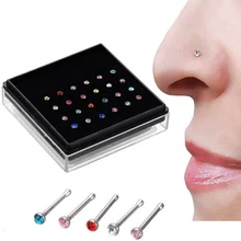 Кольцо для носа из нержавеющей стали с кристаллами в стиле панк, 24/60 шт./упаковка, набор для женщин и девушек, хирургический стальной нос, пирсинг, пирсинг в нос, набор украшений для тела
