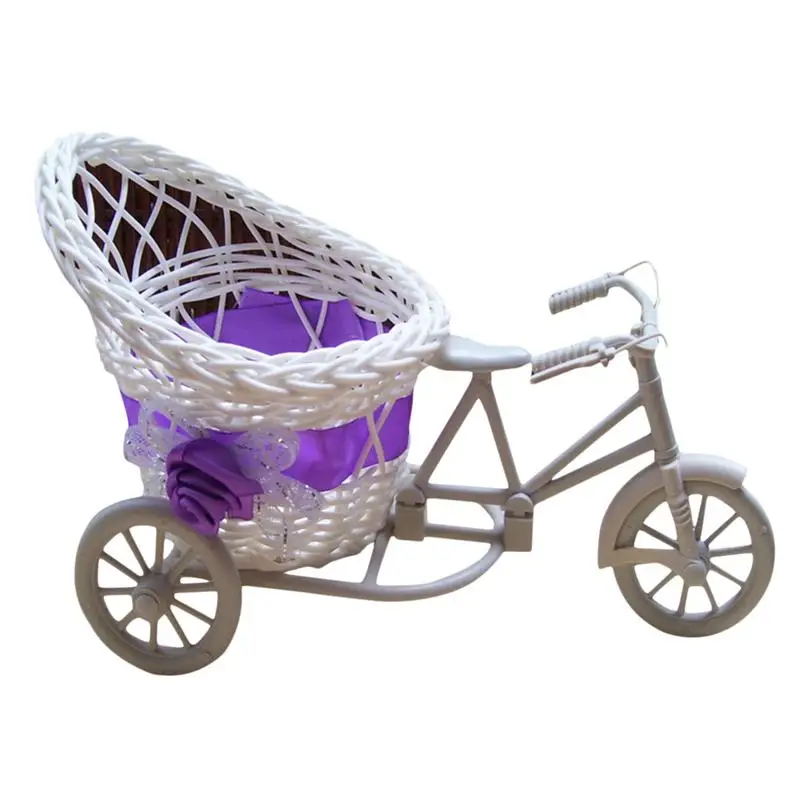 

1PC Bike Shaped Rattan Household Countertop Inserted Creative Flower Glass Plants Pot Basket Craft
