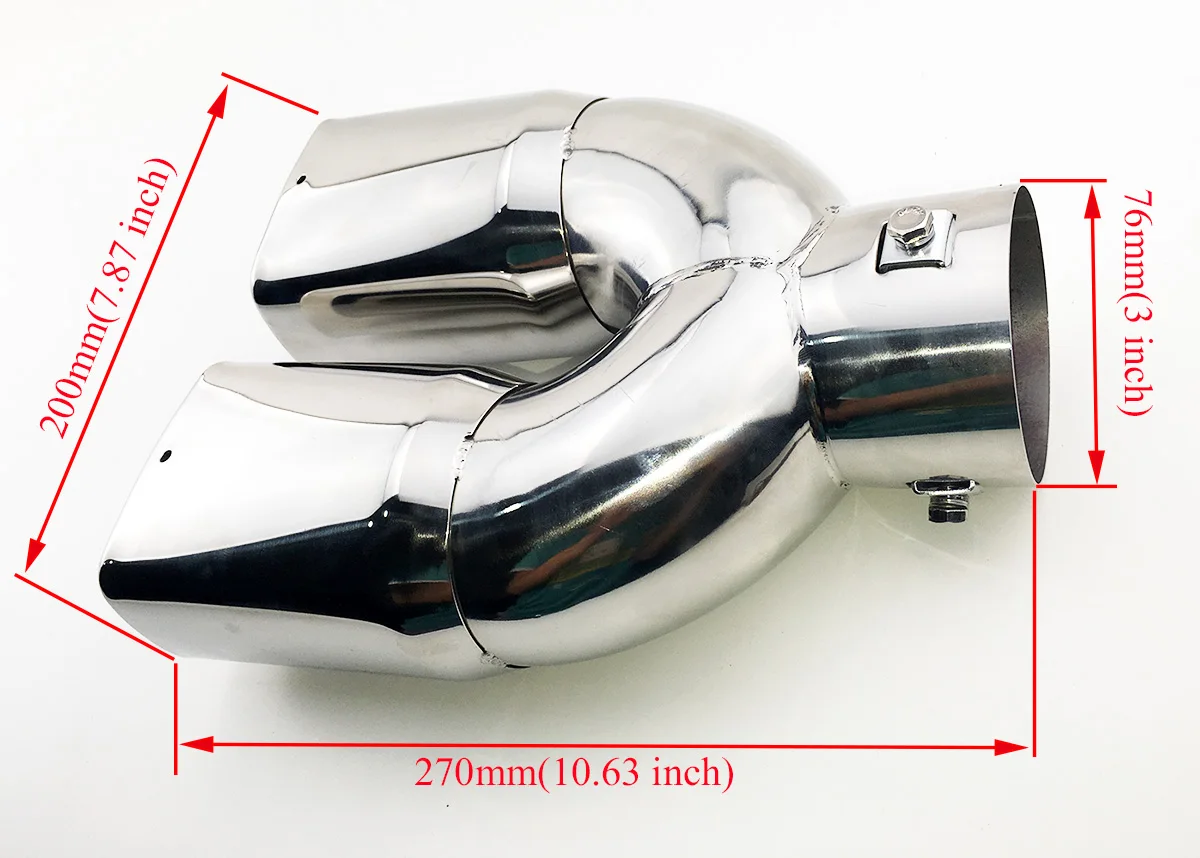 Нержавеющая сталь задний глушитель выхлопной трубы Универсальный 3 дюймов 76 мм Калибр вход двойной выход Хвост Конец трубы наконечник крышка часть - Цвет: Compare the size