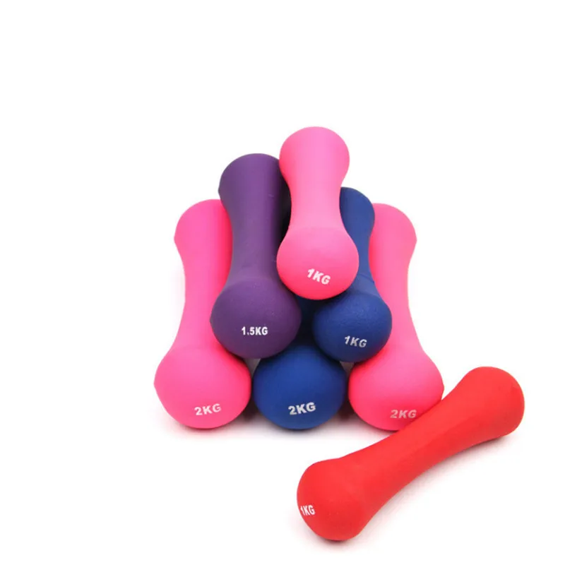 

2*1kg/pcs Hexagonal Frosted Dumbbell Plastic dip in Dumbbell Fitness Dumb-bells special for Women AEROBICS Lose weight