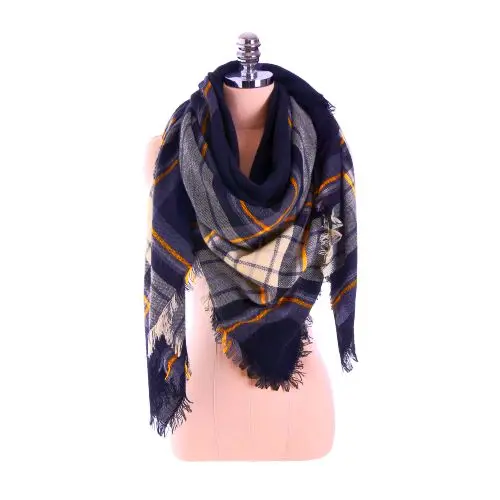 [POBING] ZA брендовый зимний шарф, Женский клетчатый квадратный кашемировый шарф, одеяло, унисекс, уплотненная шаль, теплая Пашмина, накидка, cachecol - Цвет: NO 4