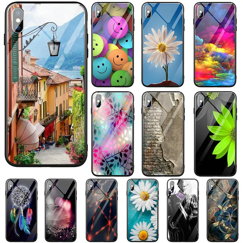 Fashion 3D Relief Painted Coque Tempered Glass Hard Mobile Phone Cases Clear Cover for iPhone 7 8 6 6s Plus X XR XS Max Bags |