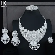 GODKI Luxury Sunflower African Lariat Jewelry Sets For Women Wedding Cubic Zircon Crystal CZ DUBAI Silver Bridal Jewelry Sets
