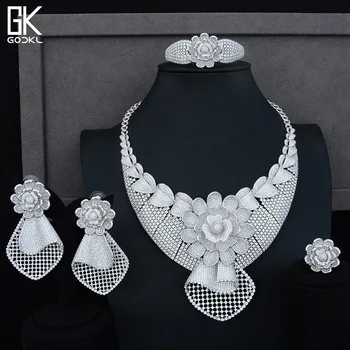 

GODKI Luxury Sunflower African Lariat Jewelry Sets For Women Wedding Cubic Zircon Crystal CZ DUBAI Silver Bridal Jewelry Sets