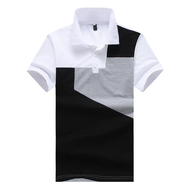 Men Polo Shirt Men Business Black and White Stitching Solid Male Polo ...