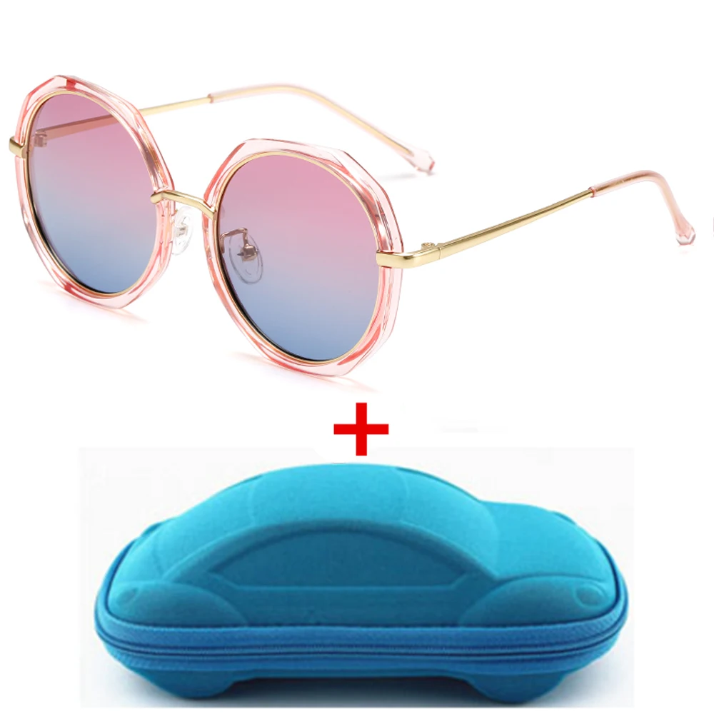 Pink Blue lens Очки детские с корпусом поляризованный модный жилет для девочек и мальчиков солнцезащитные очки подарок для детей градиент металлический каркас Gafas UV400 - Цвет линз: Pink Blue lens