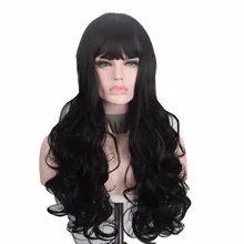 Длинные черные волосы парик для женщин Anxin Косплей кудрявые парики с челкой жаростойкий ни один парик фронта шнурка высокая температура аниме