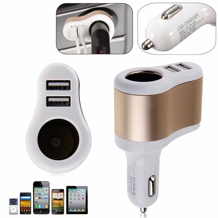 

High Quality 3.1A Dual 2 USB Car Charging Cigarette Lighter Power Socket Adapter Splitter Auto Interior Charger for Cell Phone
