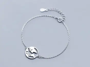 

1p Authentic REAL. 925 Sterling Silver Jewelry Map Chain Bracelet GTLS857