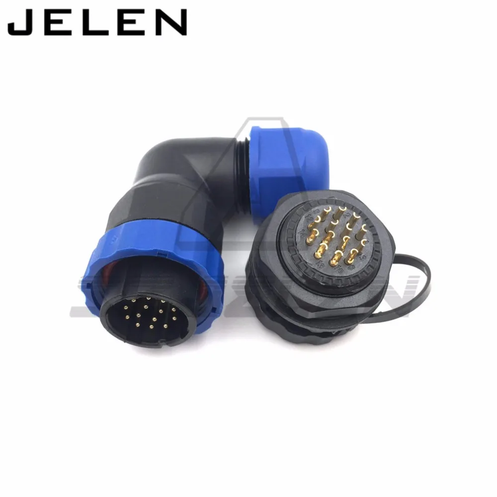 SD20 90 degree elbow waterproof connector 14pin plug and socket IP68 Panel Mount power Cable |