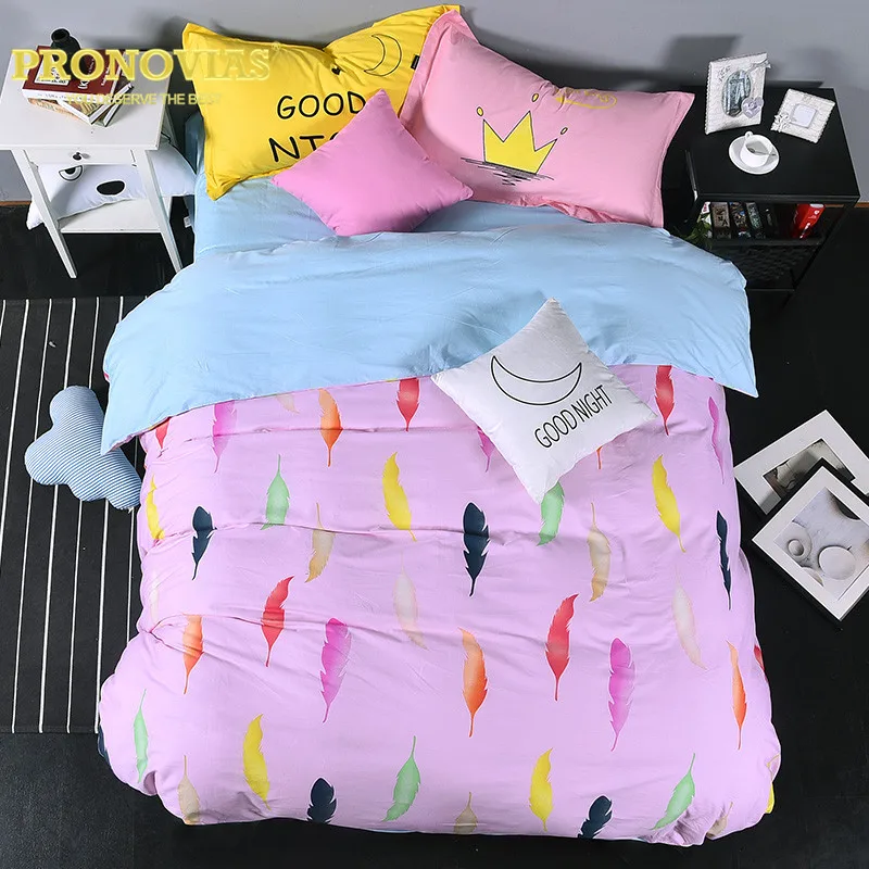pink feather modern cotton bedding set king queen size doona/duvet