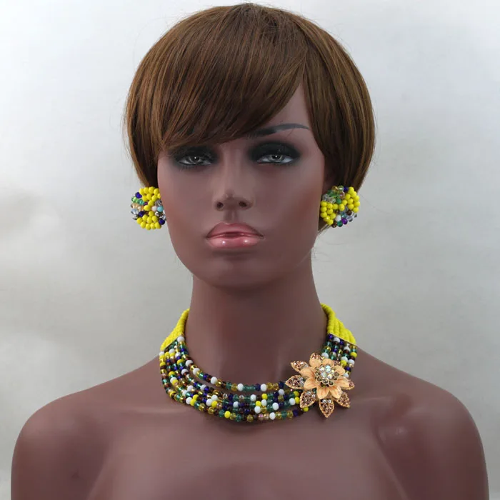 Lovely Chunky Women Crystal Jewelry Set Yellow/Multicolor Party Costume