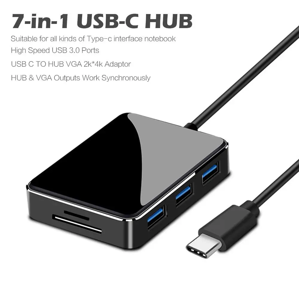 

7-in-1 USB-C HUB Type-C To HDMI+VGA+USB3.0+SD+TF Seven-In-One Converter USB-C Multi-Function Docking Station