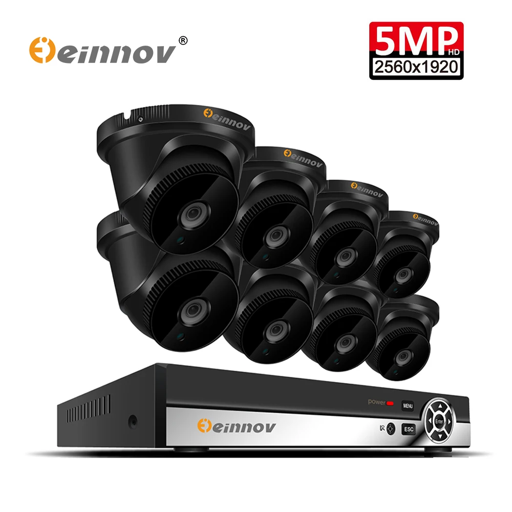 

Einnov 5MP H.265 Video Surveillance POE Camera System 8Ch NVR Set Dome Security CCTV Camera Systems Waterproof kit IR-Cut P2P