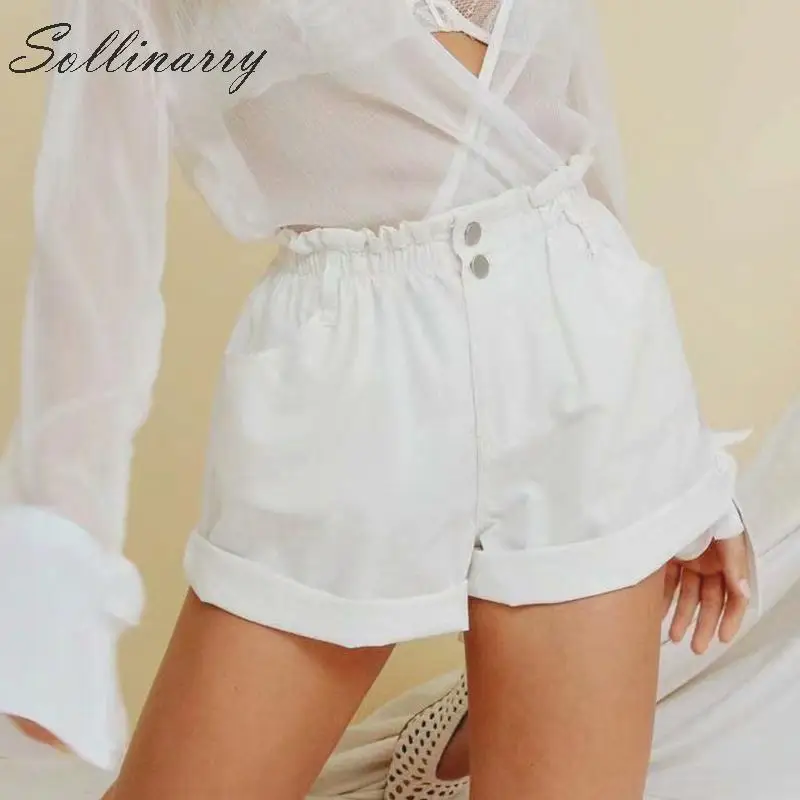 

Sollinarry Solid White Ruffle Casual Summer Shorts Women 2019 High Waist Buttons Loose Shorts Women Slim Classic Shorts for Girl