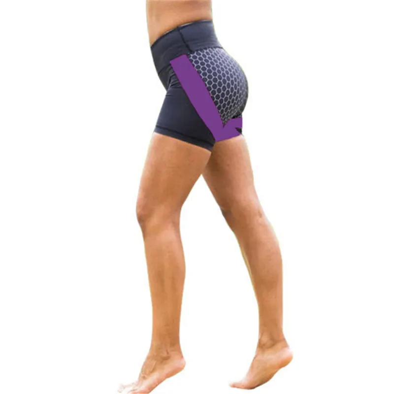 

7 Colors Women Shorts Honeycomb Printed 2019 Summer Fitness Gym Sport Compression Training Feminino Workout Short