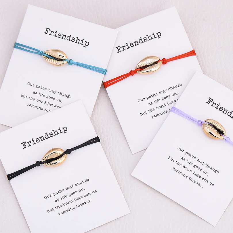 

Trendy Gold Silver Shell Charm Bracelet With Wish Card Chic Handmade Red String Braided Bracelets & Bangles Women Men Jewelry