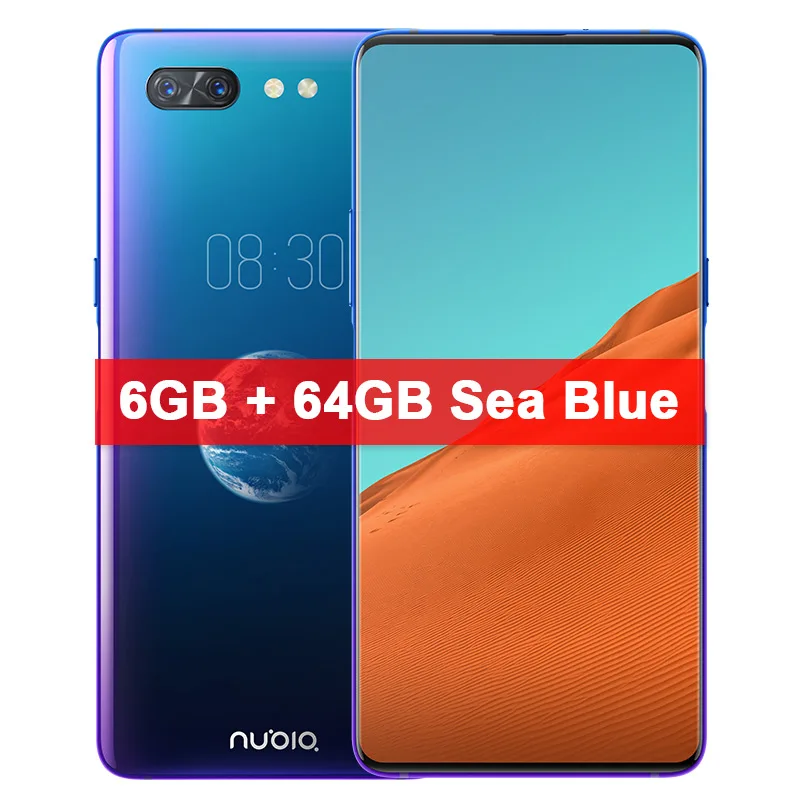 zte Nubia X мобильный телефон с двумя слотами Экран 6,2"+ 5,1" 6/8 ГБ+ 64 Гб/128 ГБ Snapdragon 845 Octa Core 16+ 24 Мп Камера, определение отпечатка пальца - Цвет: 6GB 64GB Sea Blue