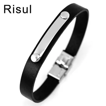 

Leather Bracelet Blanks Stainless Steel Tag Bracelets Print Name Bracelets & Bangles Pulsera Hombre Wholesale 10pcs