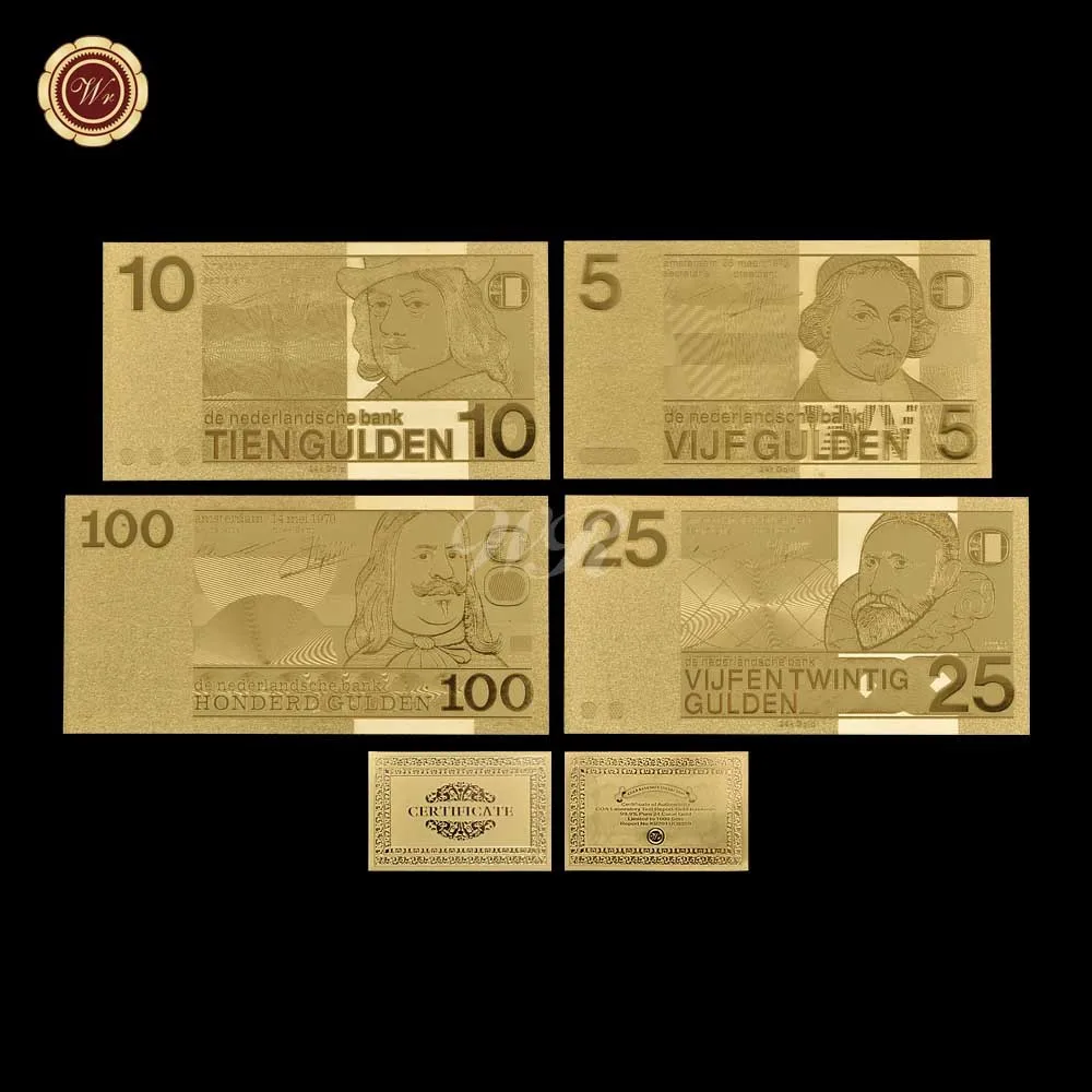 Металл золото банкноты Нидерланды 5 10 25 100 бумага для банкнот поддельные деньги с 3D печатью для коллекции