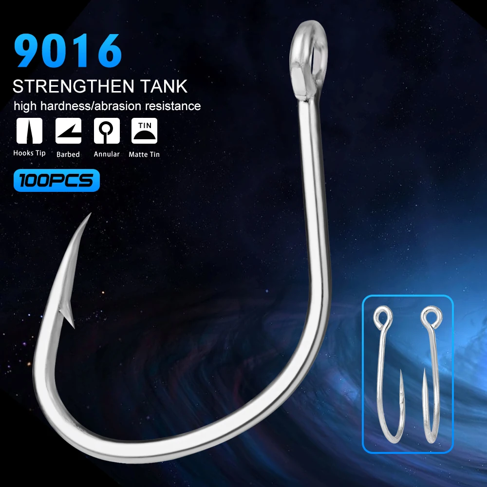 100pcs/lot Saltwater Fishing Hook Matte Tin Single Hooks 1/0# 2/0# 3/0